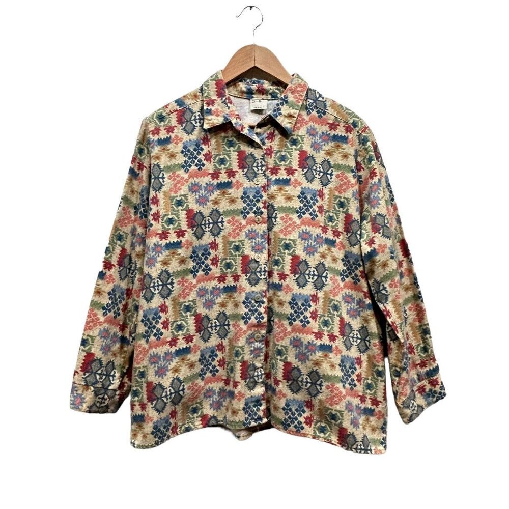 Manor House Mens Aztec Southwestern Collared Button Up Shirt Size M/L